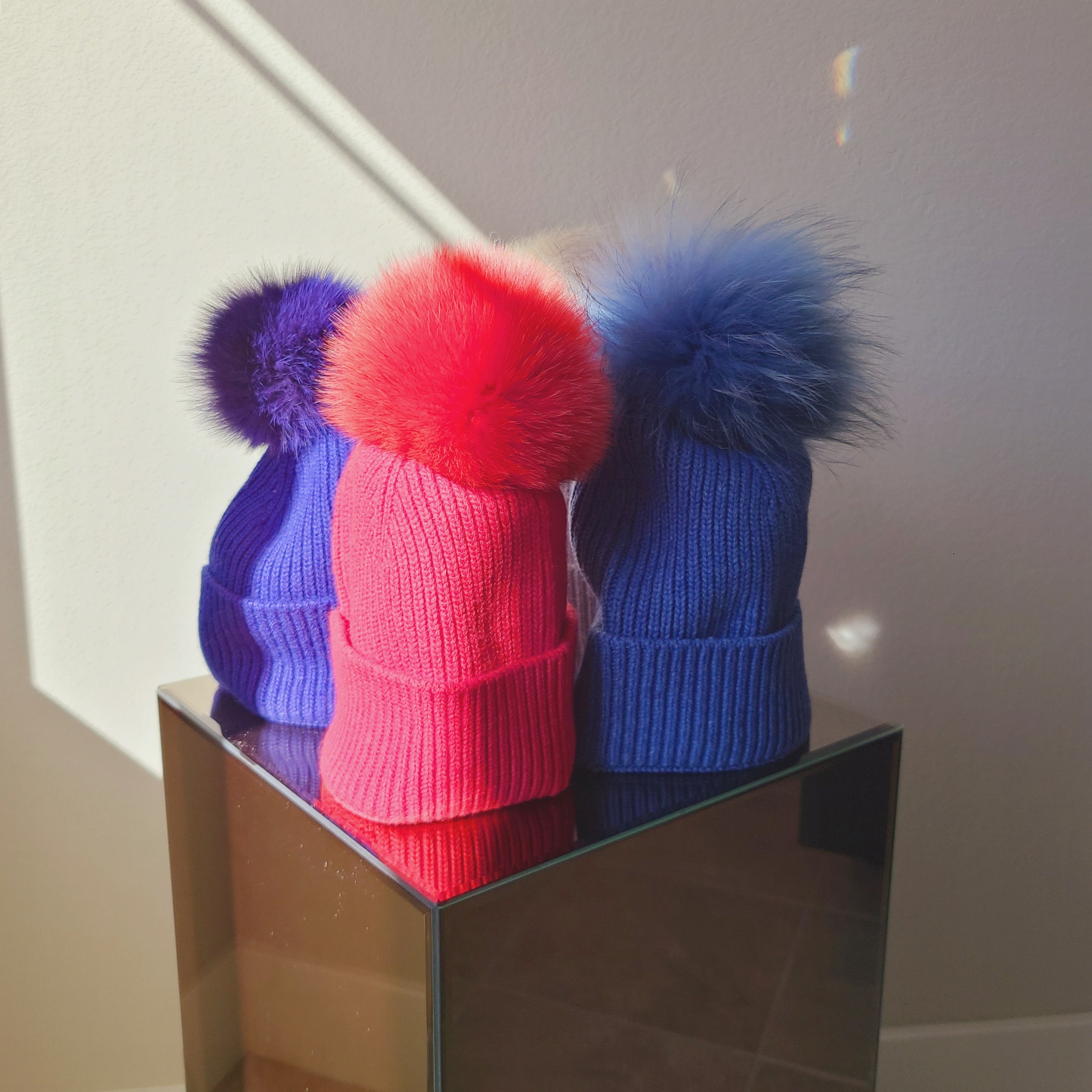 Italy made classic Knit pom pom beanie hat