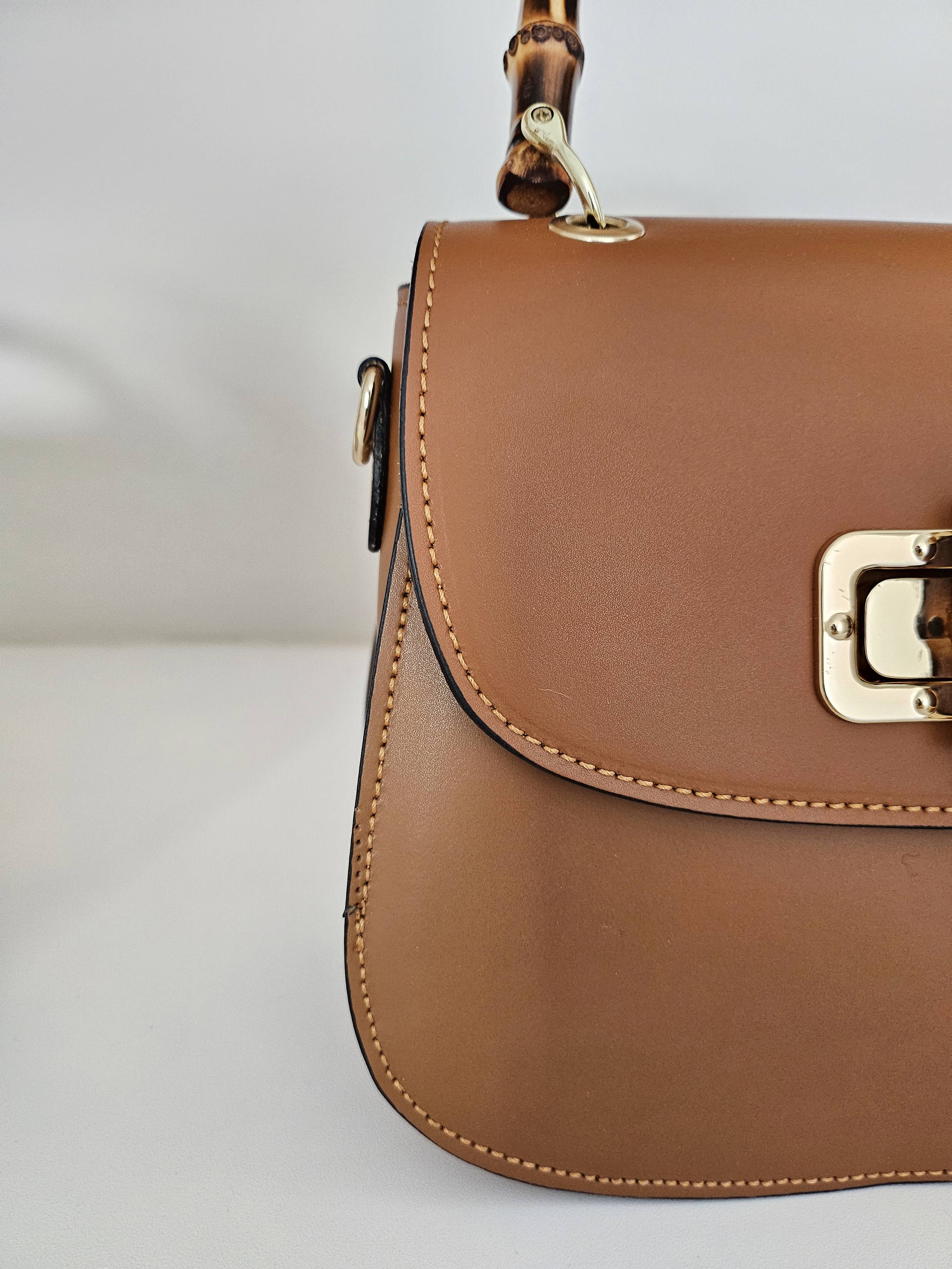Iminglobal Italian leather bamboo crossbody tote L221