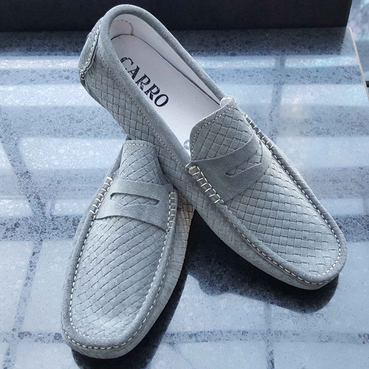 Penny loafers men in Suede, 03 Penny loafers men in Suede , 03 Stampato Mens suede penny loafers - IminGlobal, italian loafer, suede loafer, italy loafer, italy made loafer, italy made shoes, carro positano