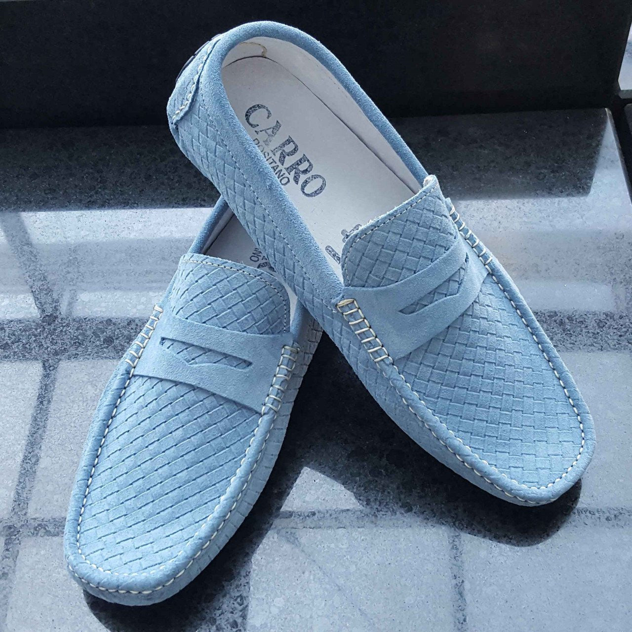 03 Penny loafers men in Suede, 03 Stampato Mens suede penny loafers - IminGlobal