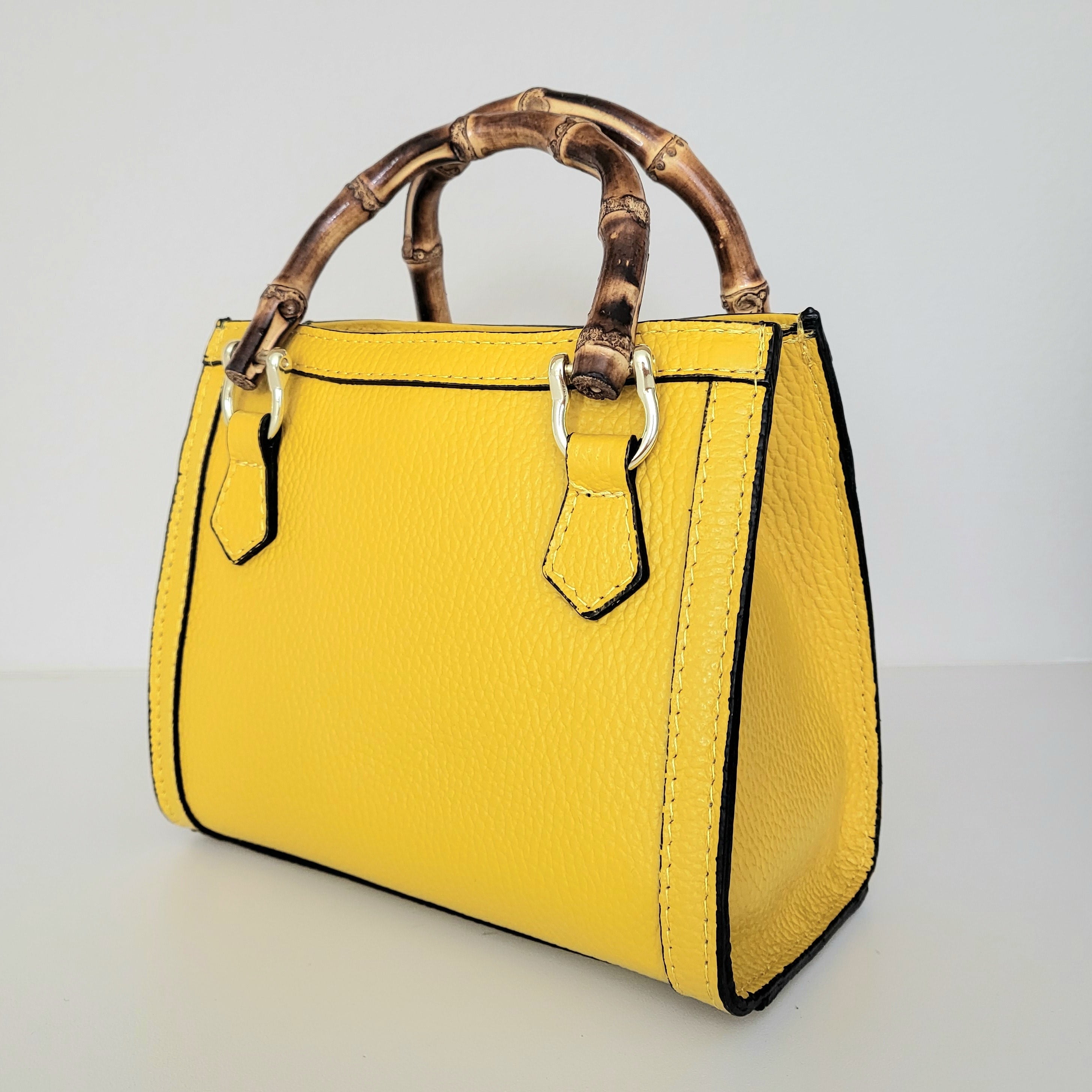 Italian Leather Handbags, Bamboo Handle Bag, Genuine Leather Handbags for Women, Handmade Leather Bag, Crossbody Leather Shoulder Bag