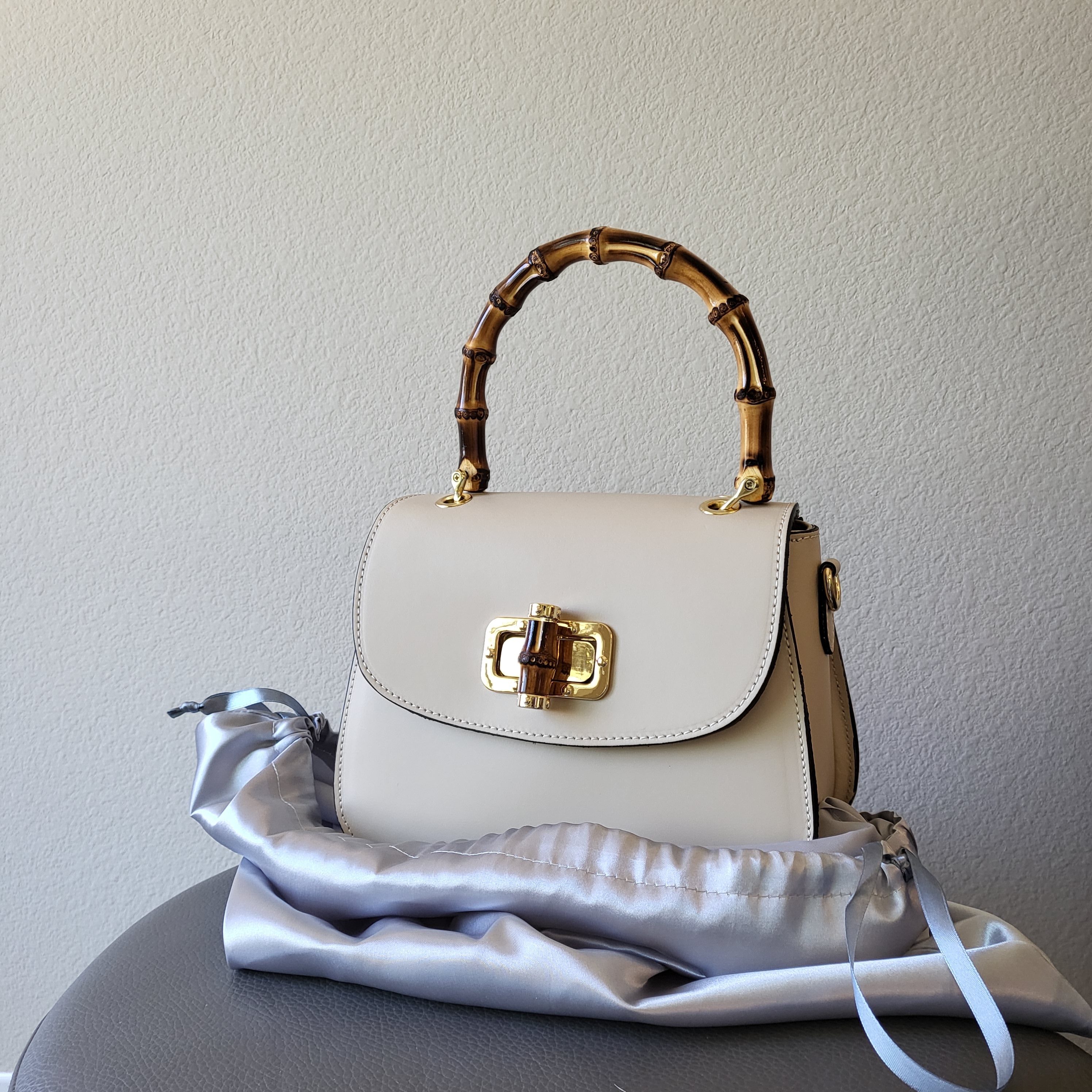 Leather orders White Bamboo Crossbody Bag