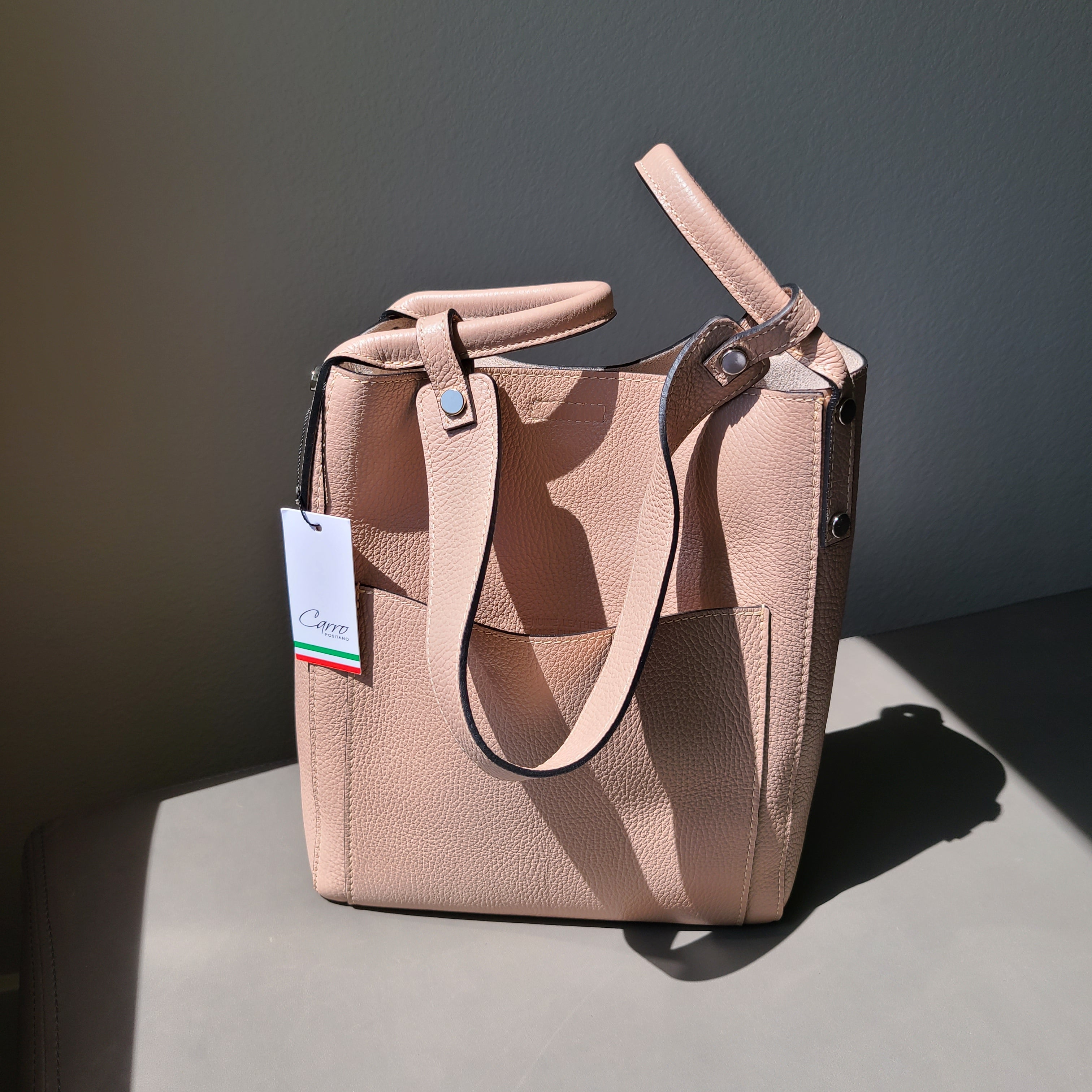 Carro Positano Italian Leather Bucket Bag | IMINGLOBAL Cream