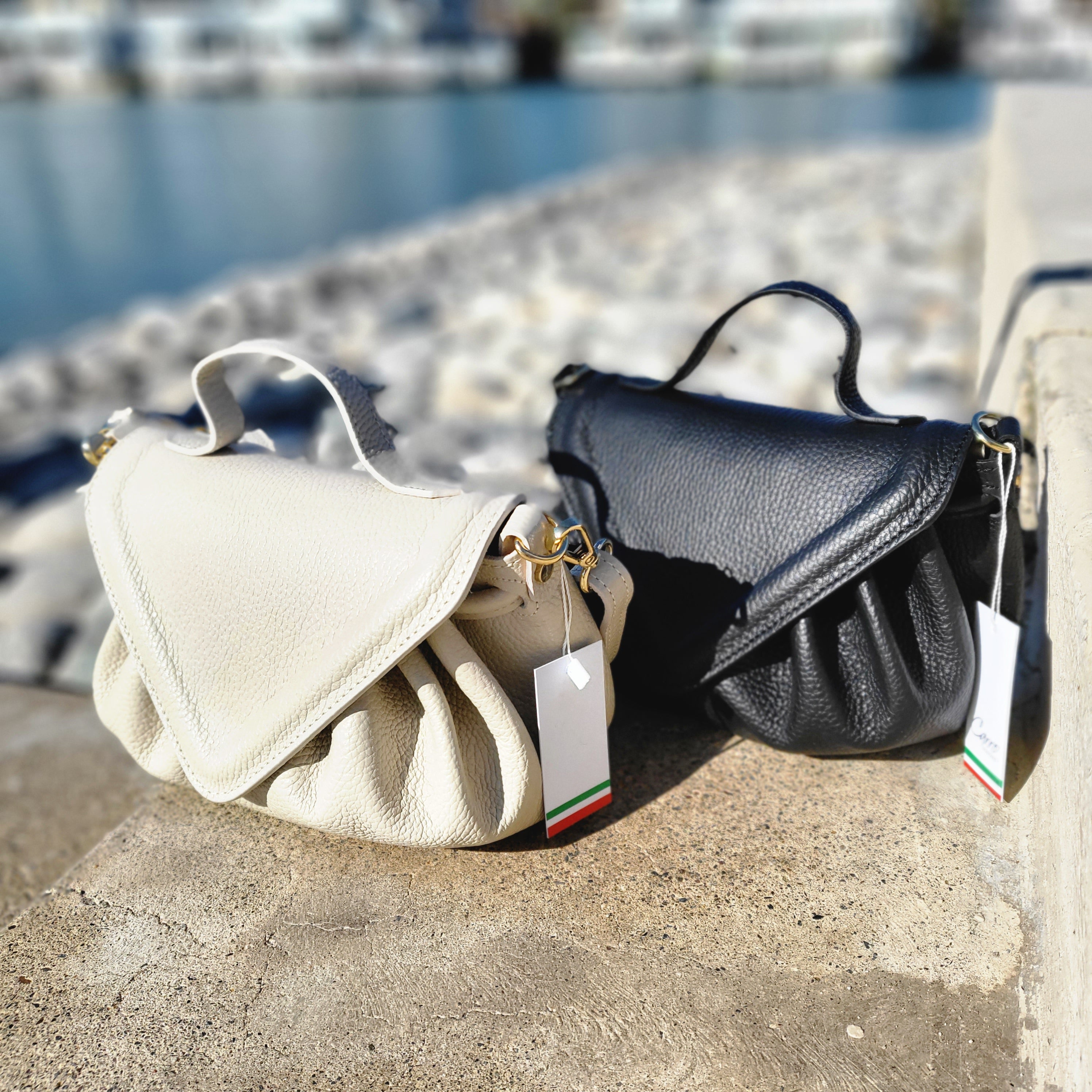 Carro Positano Italian Leather Bucket Bag | IMINGLOBAL Cream